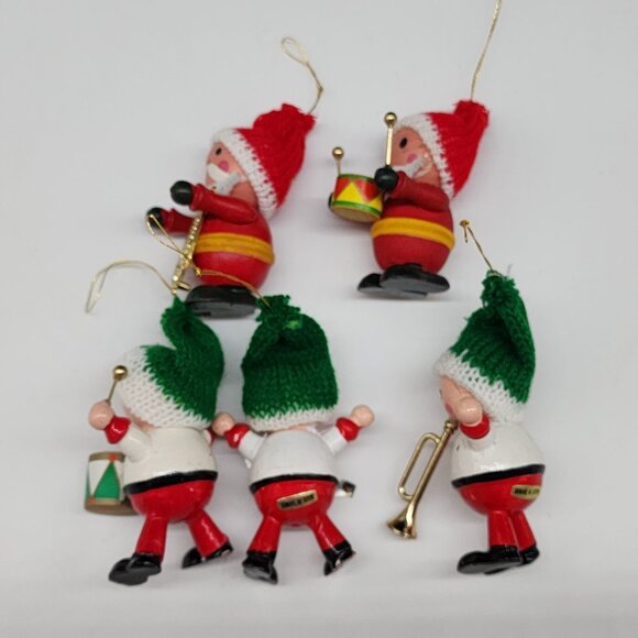 Vintage Wooden Christmas Ornaments Santa Musician Instruments Knit Hats - Picture 4 of 6